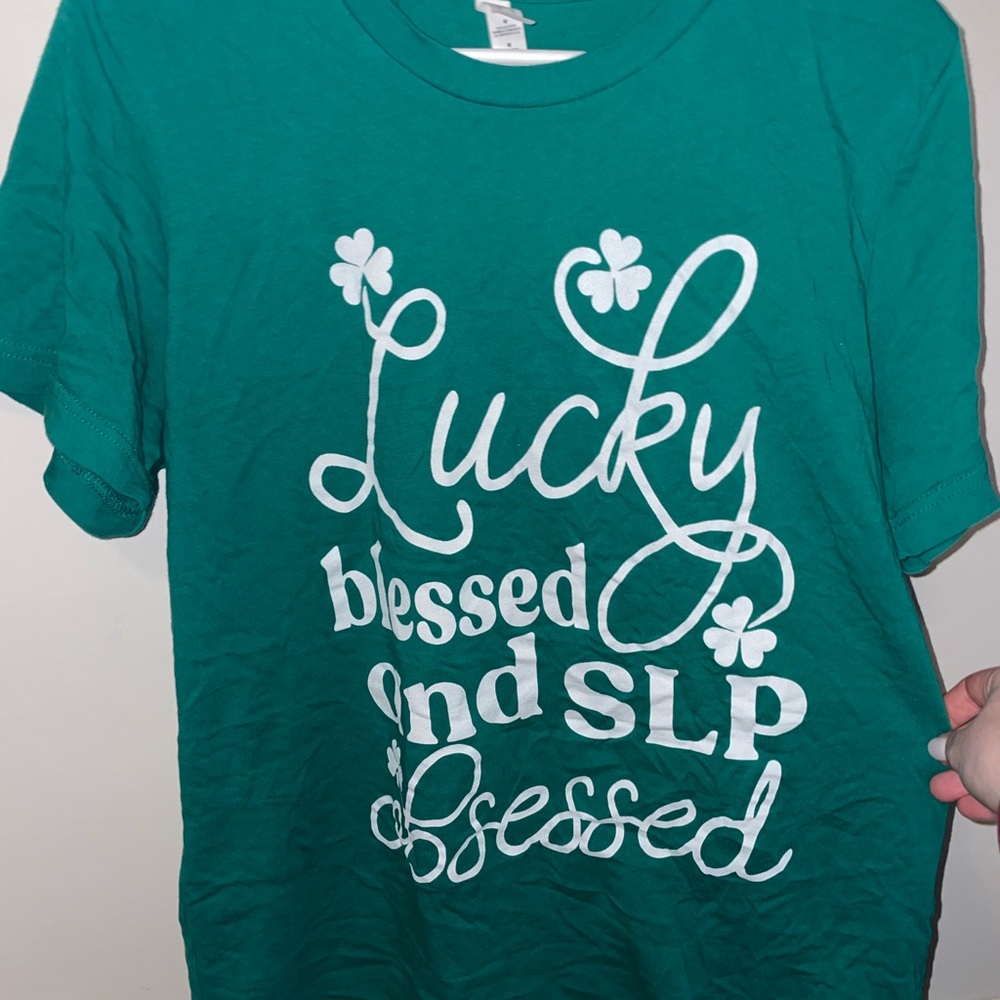 Green Graphic Tee with White Print Speech Pathology